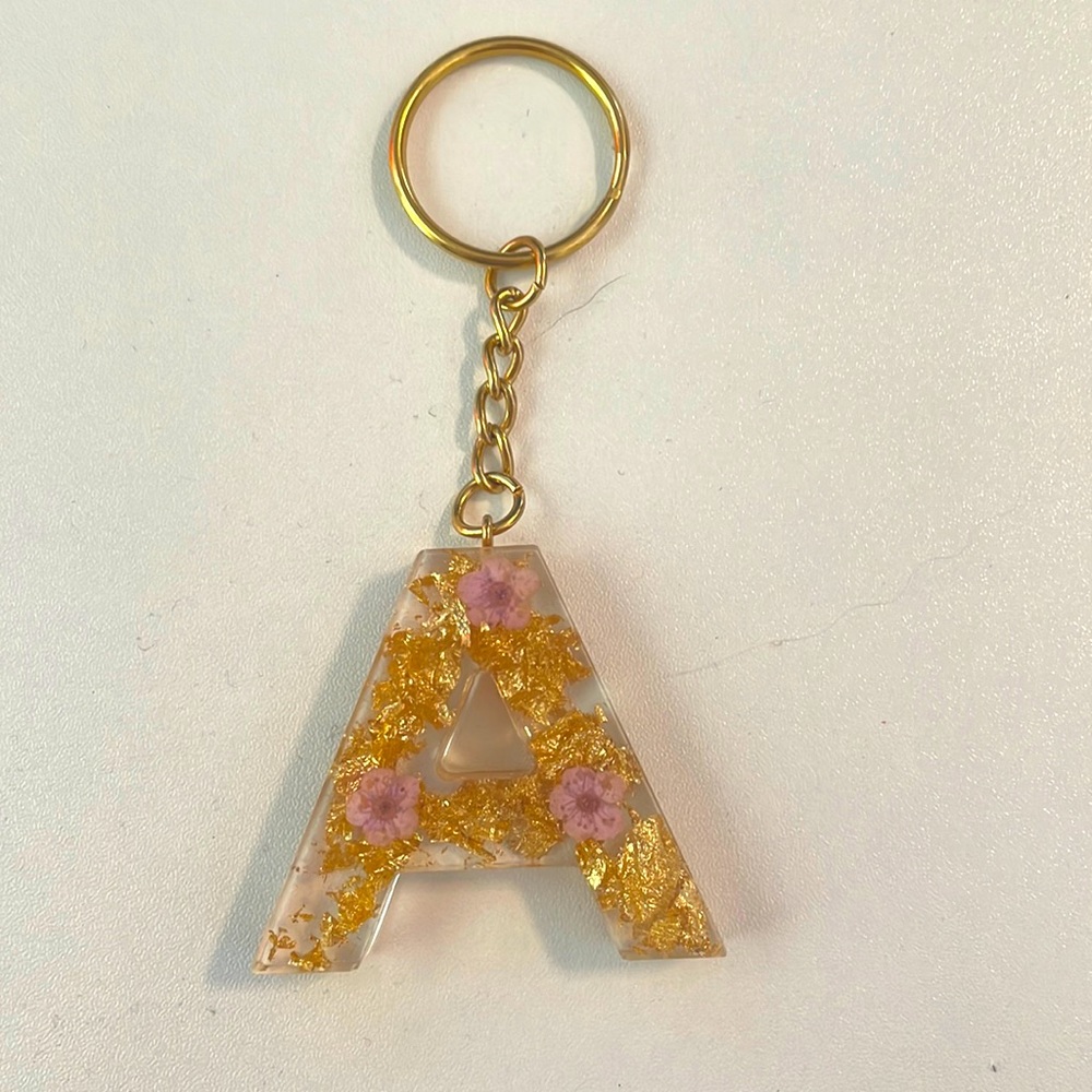Keychain letter “A” Gold leaf in resin